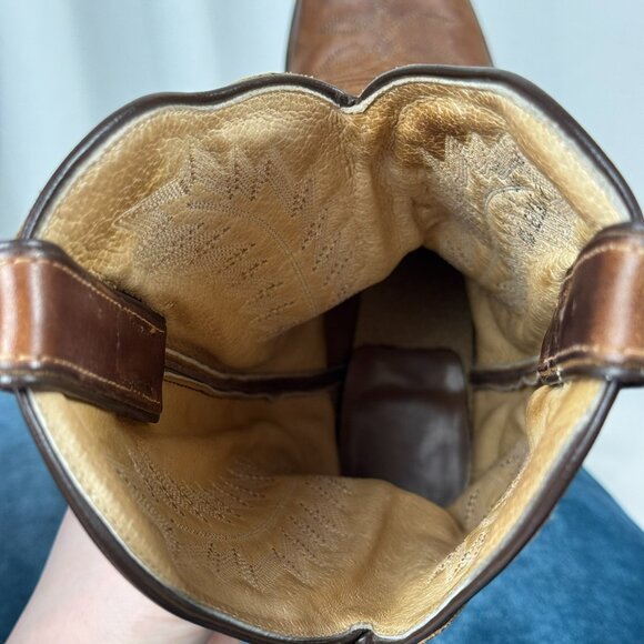 Vintage Boulet Brown Leather Cowboy Boots Brown Size 10 - Picture 9 of 15